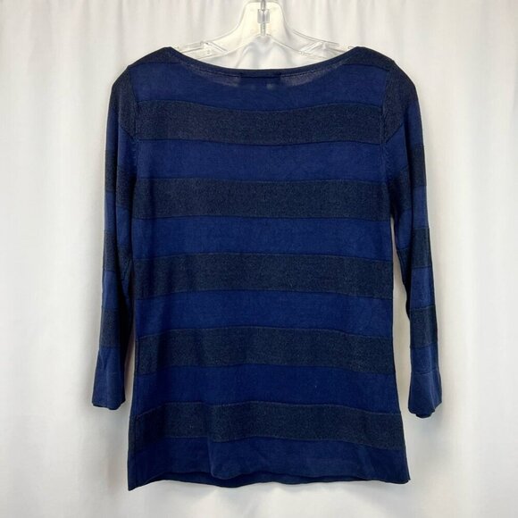 Issac Mizrahi For Target Womens Pullover Sweater Blue Stripe 3/4 Sleeve Sheer M - Picture 4 of 10